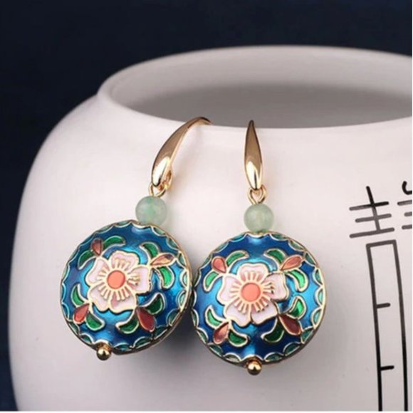 NEW 14 Gold Plated Flower Vintage Venturine Earrings Last One - Picture 3 of 16